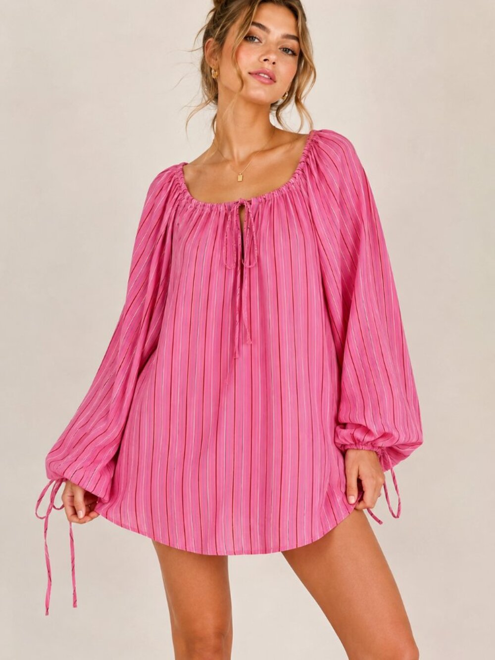 Princess Polly Pink Stripe Romper Peasant Boho 100% Cotton Long Sleeve Sz XS